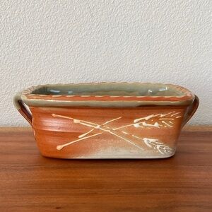 Vintage AB glazed pottery bread pan ceramic baking dish brown tan kitchen home